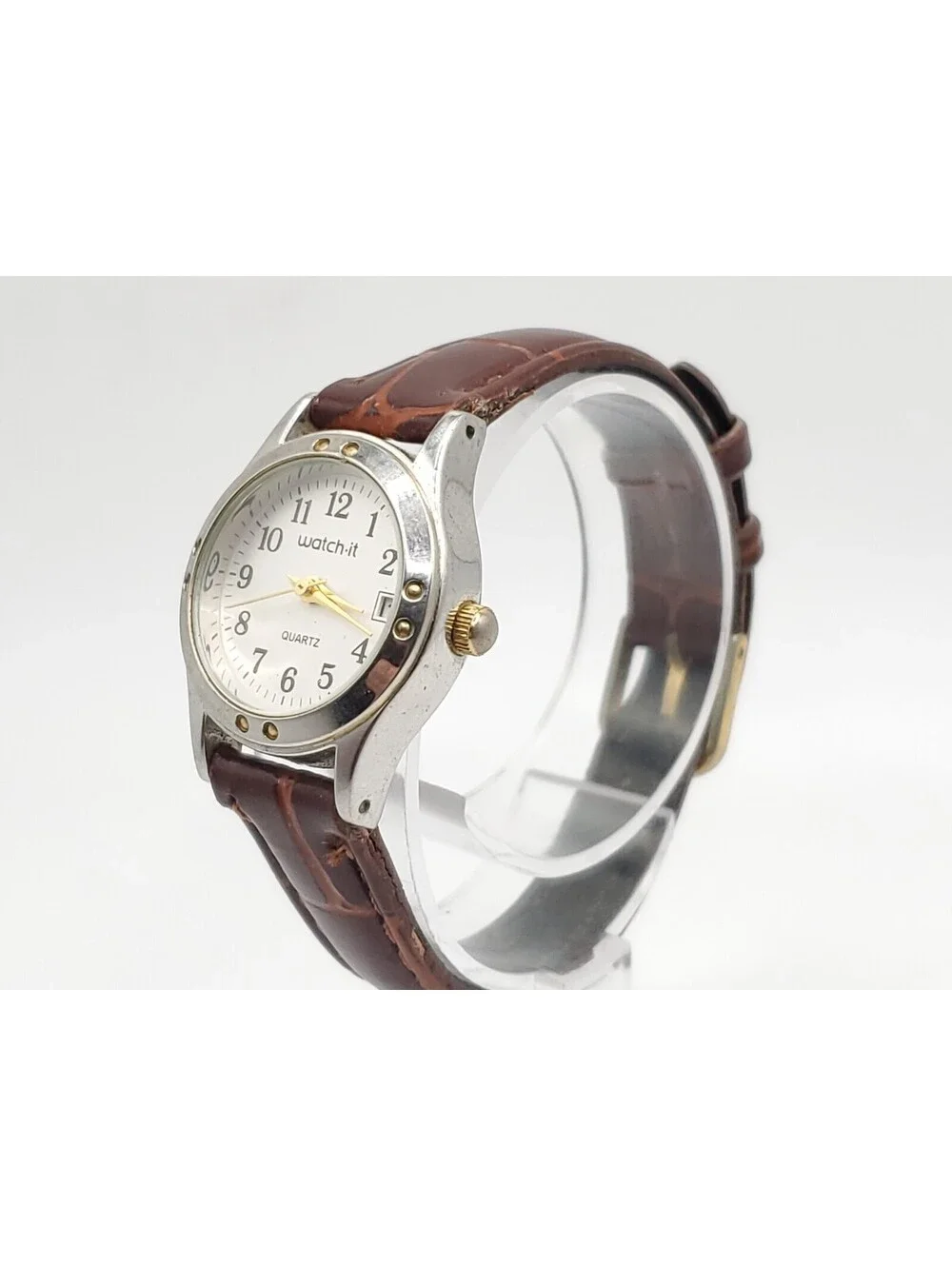 Watch-it Quartz Women Watch New Batter Silver Tone White Date Dial 23mm